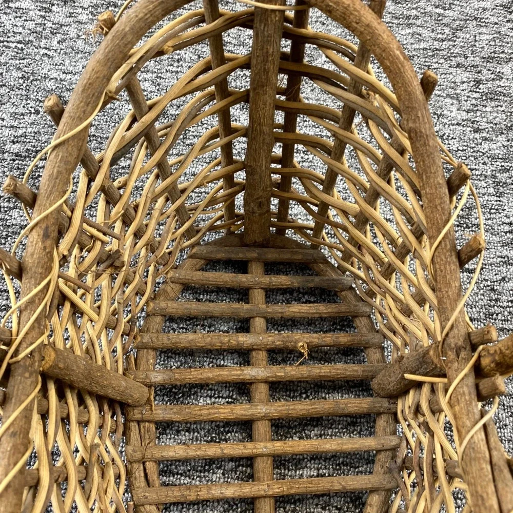 Old Rustic Twig Woven Basket Natural Vine Handle Folk Art Country Decor
